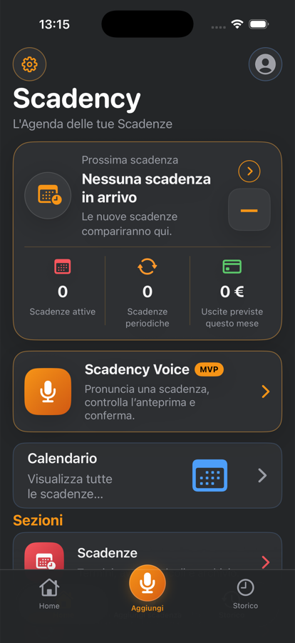 Schermata di Scadency: l'agenda delle scadenze